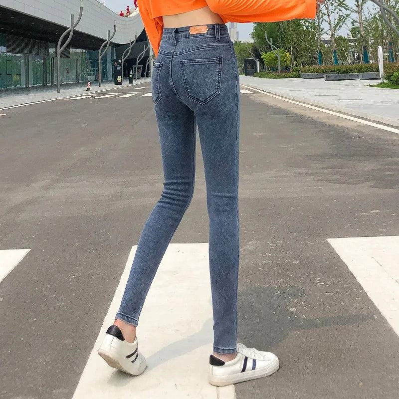 NEW Women Stretch High Waist Classic Retro Jeans Lady Clothes 38 40 Skinny Pants Push Up Leggings Mom Jeans Pencil Trousers