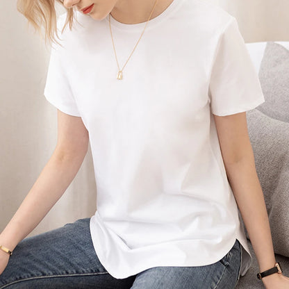 100% cotton Loose Casual Summer Short Sleeve Female T shirt Women  asymmetric O-neck Tee Tops M30326