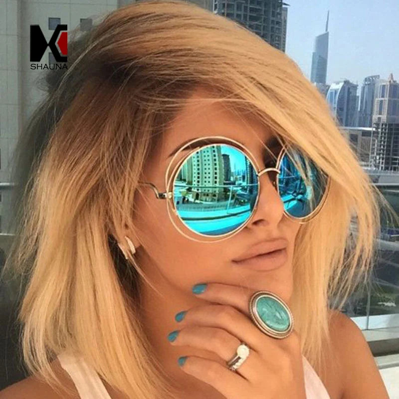 SHAUNA Vintage Oversize Round Sunglasses Women Alloy Around Hollow Frame Brand Designer Fashion Circling Frog Sun Glasses UV400