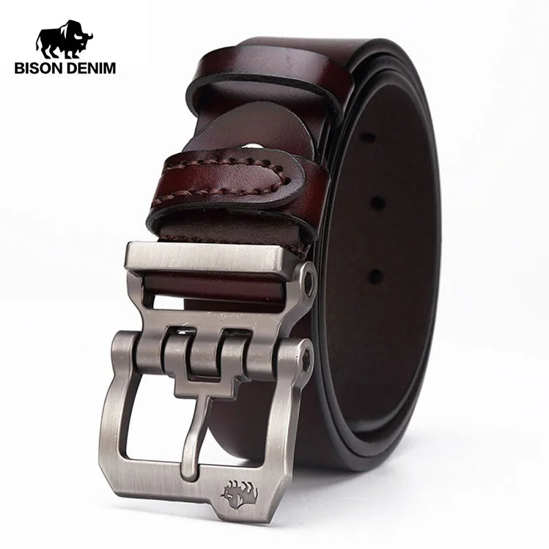 BISON DENIM Genuine Leather Belt For Men Gift Designer Jeans Belts Men&