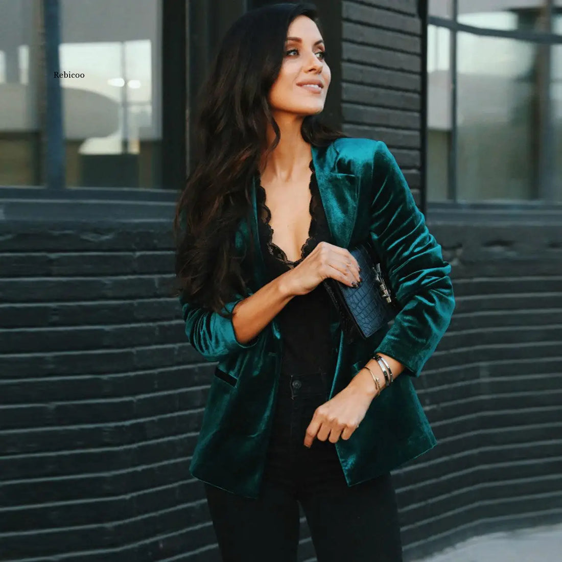 Women Blazer Velvet Blazer Coat Single Breasted Long Sleeve Ladies Black Blazer Jacket Fashion Women&