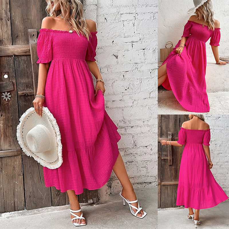 Summer Off-neck Slim Fit Stylish Beach Holiday Dress