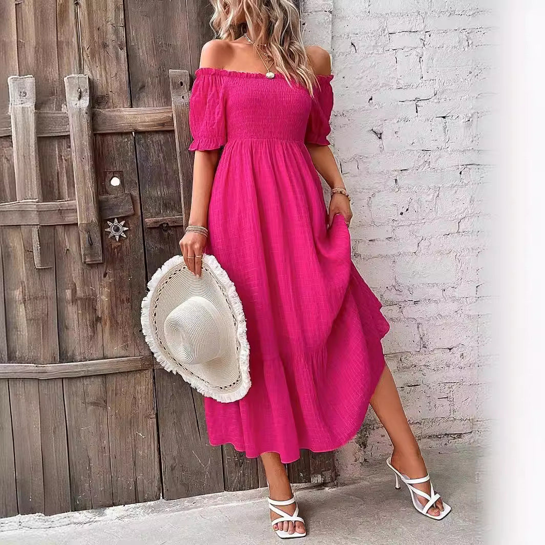 Summer Off-neck Slim Fit Stylish Beach Holiday Dress