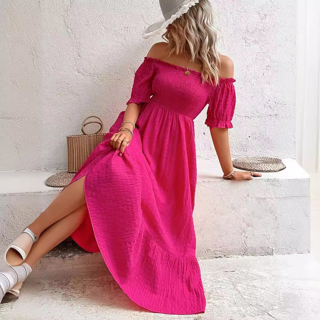 Summer Off-neck Slim Fit Stylish Beach Holiday Dress