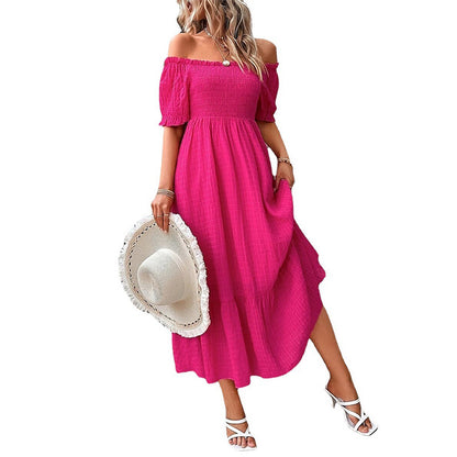 Summer Off-neck Slim Fit Stylish Beach Holiday Dress