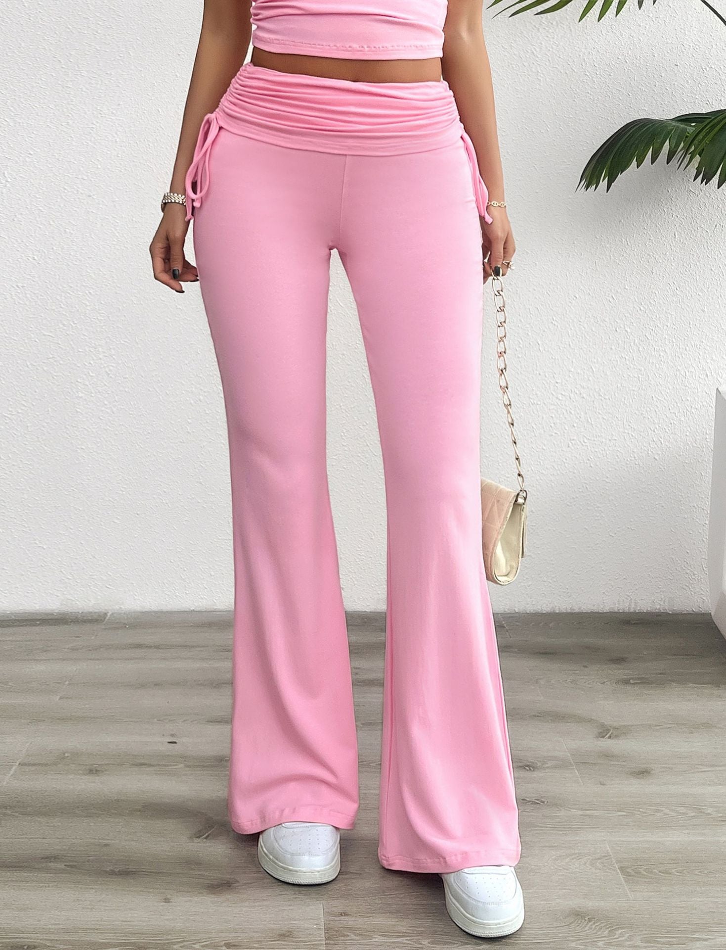 Casual Solid Color Slim Fit Pleating Trousers