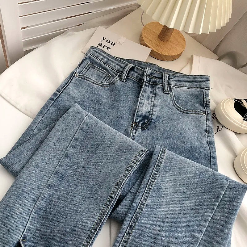 Women Jeans Spring Summer Korean Style High Waist Boot Cut Pants Fashion Female All-Match Split Flared Jeans