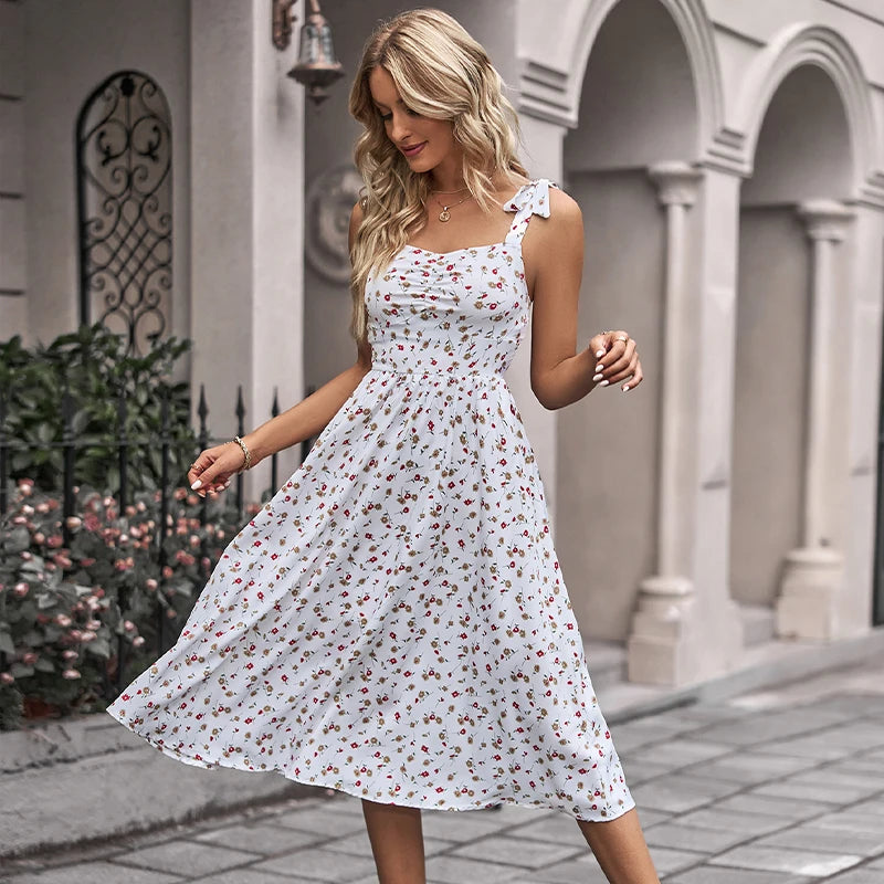 KEBY ZJ Summer Spring Floral Long Dress Sexy Casual Fashion Sundress Midi Slip Backless Dresses White Party Outfits for Women