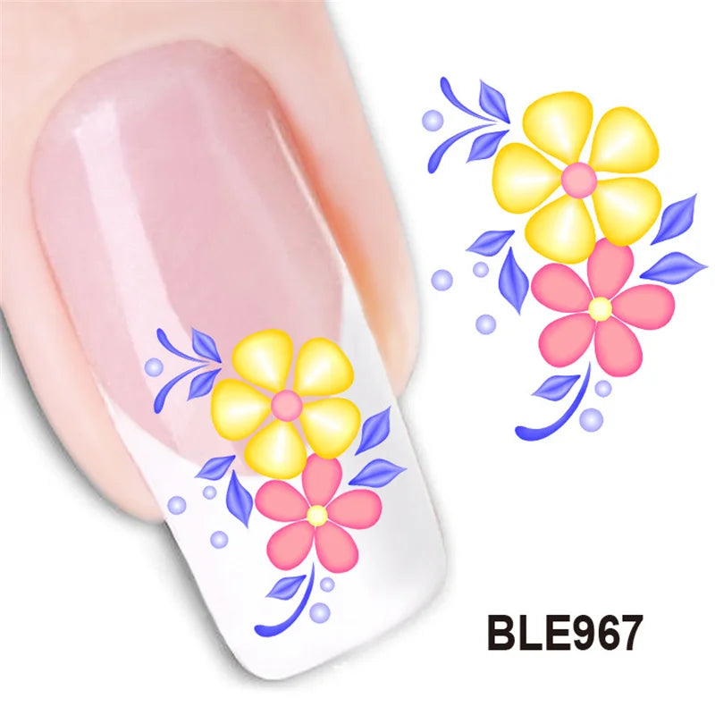 Waterproof Water Transfer Nails Art Sticker Beautiful Flower Design Girl And Women Manicure Tools Nail Wraps Decals Xf1013