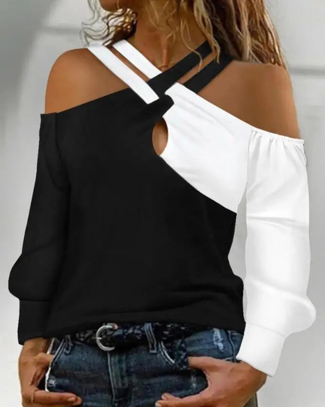 Crisscross Cold Shoulder Long Sleeve Top Casual Tee