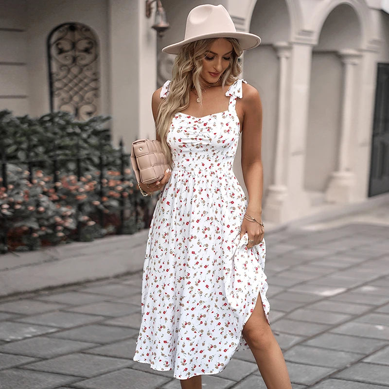 KEBY ZJ Summer Spring Floral Long Dress Sexy Casual Fashion Sundress Midi Slip Backless Dresses White Party Outfits for Women