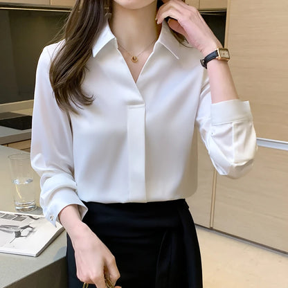 Long Sleeve Blouse Women Blusas Mujer De Moda 2024 Chiffon Blouse Shirt Turn Down Collar Office Blouse Women Tops Blusa E235