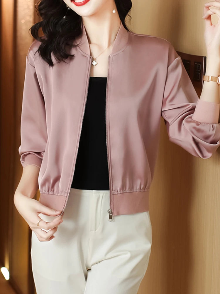 New Fashion Women Jacket 2024 Spring Long Sleeve Casual Bomber Thin Short Coats Woman Elegant Summer Sunscreen Outwear Tops