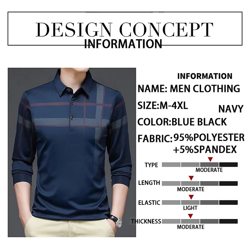 Casual T-shirt Men Long Sleeve Turn Down Collor Graphic T Shirts Men Soft Material Slim Fit Men Tops