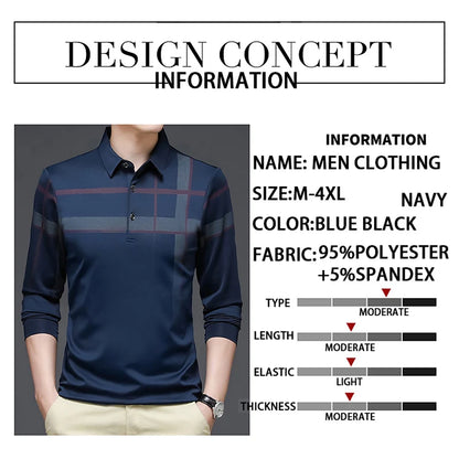 Casual T-shirt Men Long Sleeve Turn Down Collor Graphic T Shirts Men Soft Material Slim Fit Men Tops