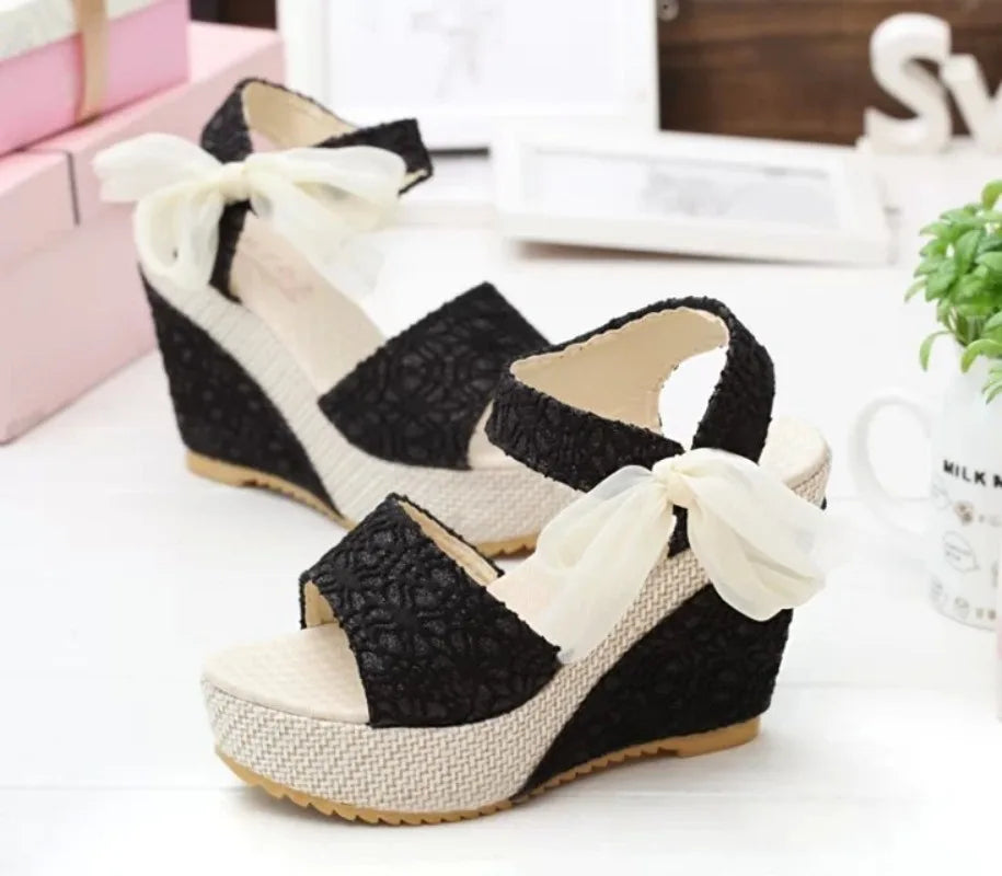 Hot Lace Leisure Women Wedges Heeled Women Shoes 2024 Summer Sandals Party Platform High Heels Shoes Woman