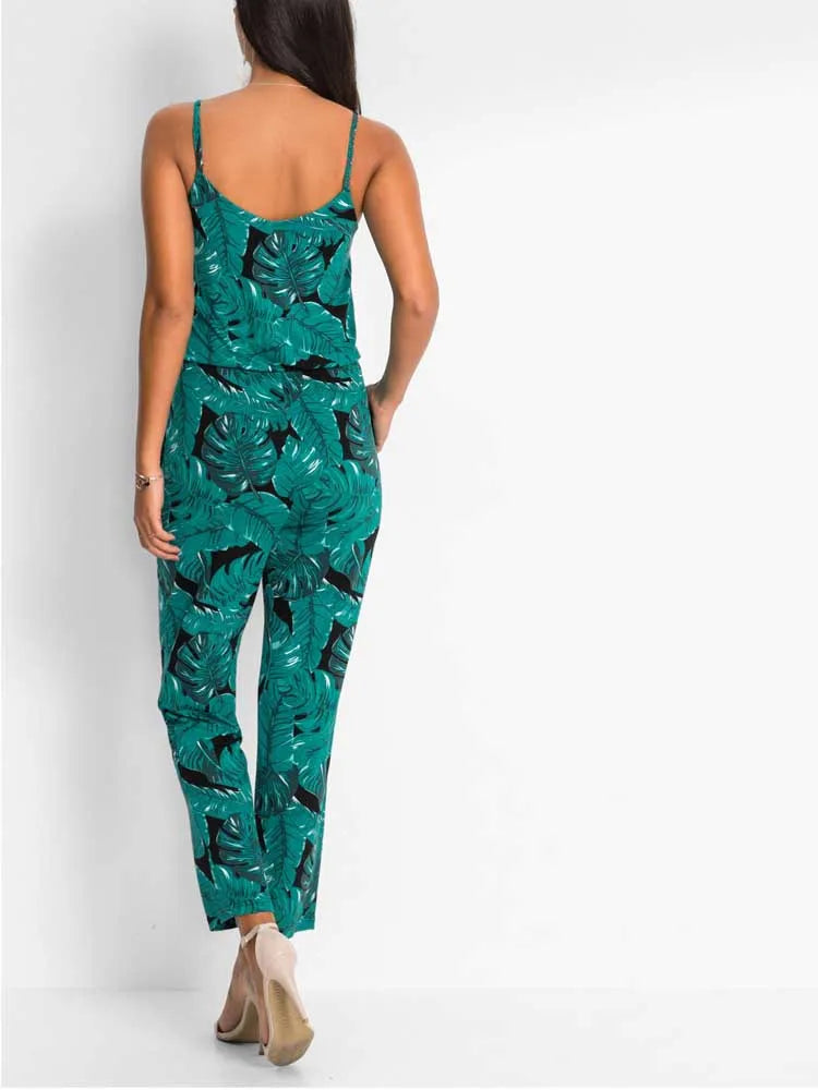 Women Jumpsuits Sexy Slip Sleeveless Pocket Floral Print Overalls Female Pocket Jumpsuits XXQQ-8896