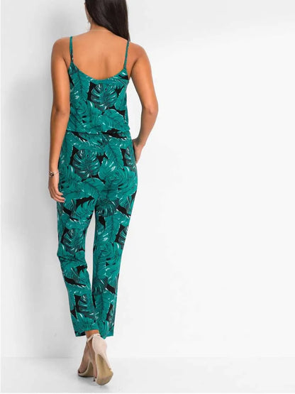 Women Jumpsuits Sexy Slip Sleeveless Pocket Floral Print Overalls Female Pocket Jumpsuits XXQQ-8896