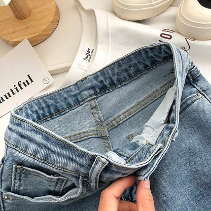 Women Jeans Spring Summer Korean Style High Waist Boot Cut Pants Fashion Female All-Match Split Flared Jeans