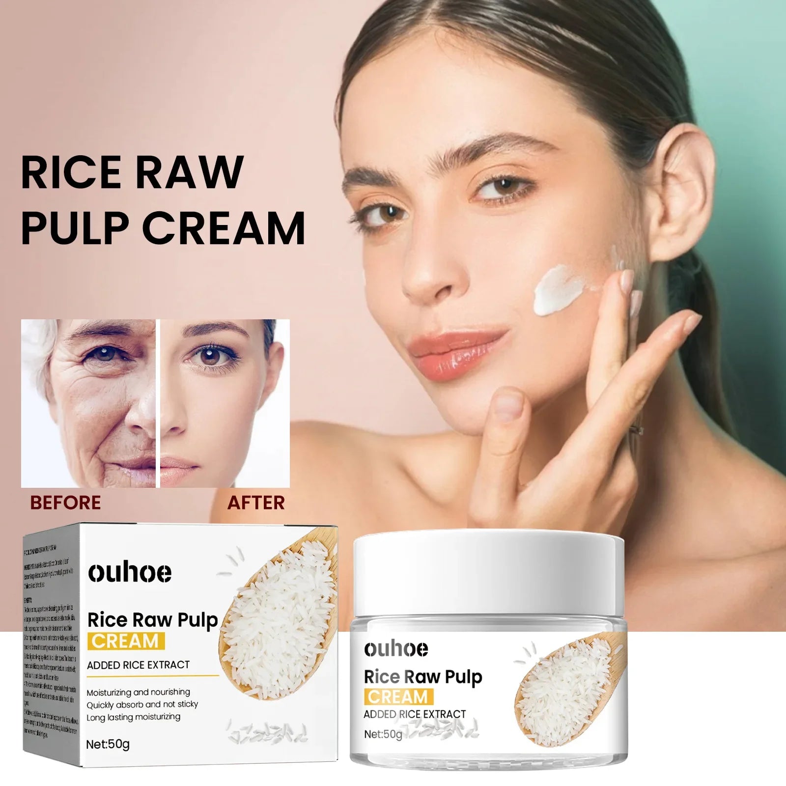 White Rice Whitening Cream Fade Fine Lines Improve Melanin Anti Acne Firming Pores Nourishing Repairing Rice Raw Pulp Face Cream