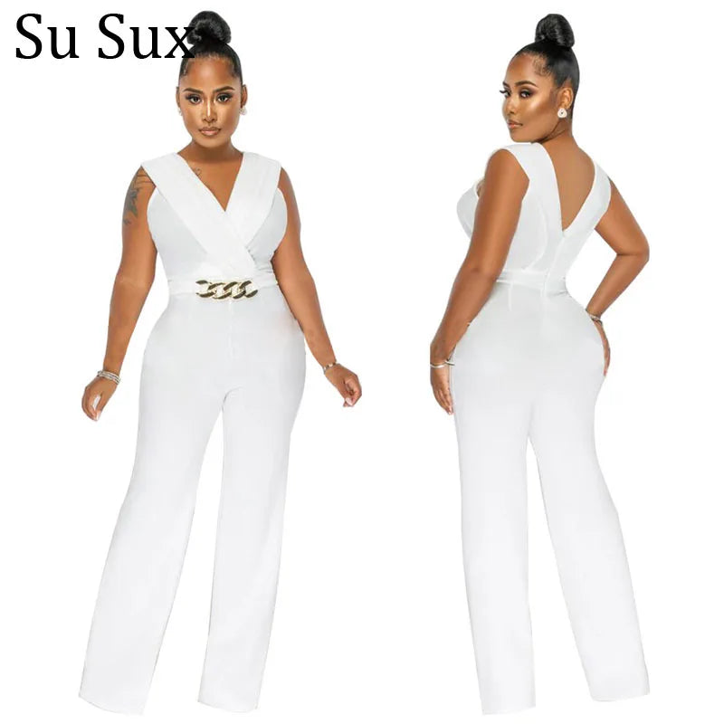 Elegant Sleevess Jumpsuit Women Summer Rompers Solid High Waist Wide Leg Pants Jumpsuit Playsuit Overalls Female New