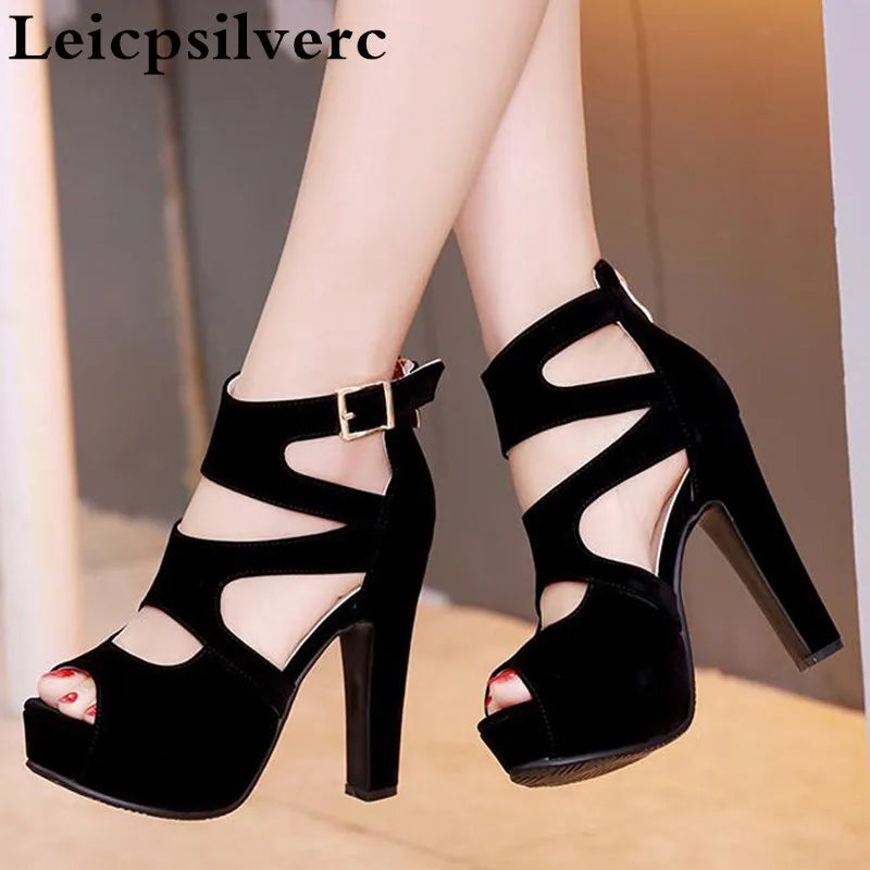 Summer European and American sexy super high heel women shoes black fish Rome black women sandals