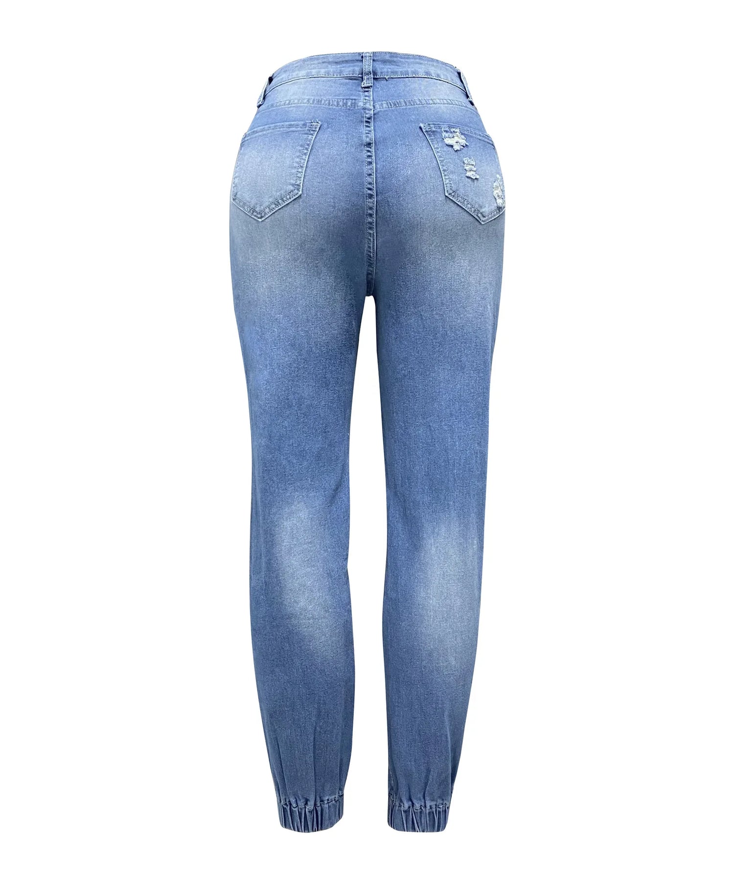 Women Denim Jeans Ankle Length Print Holes Pencil Pants Pockets Washing Slim Basics Zipper Fly Spring Flat Slight Strech