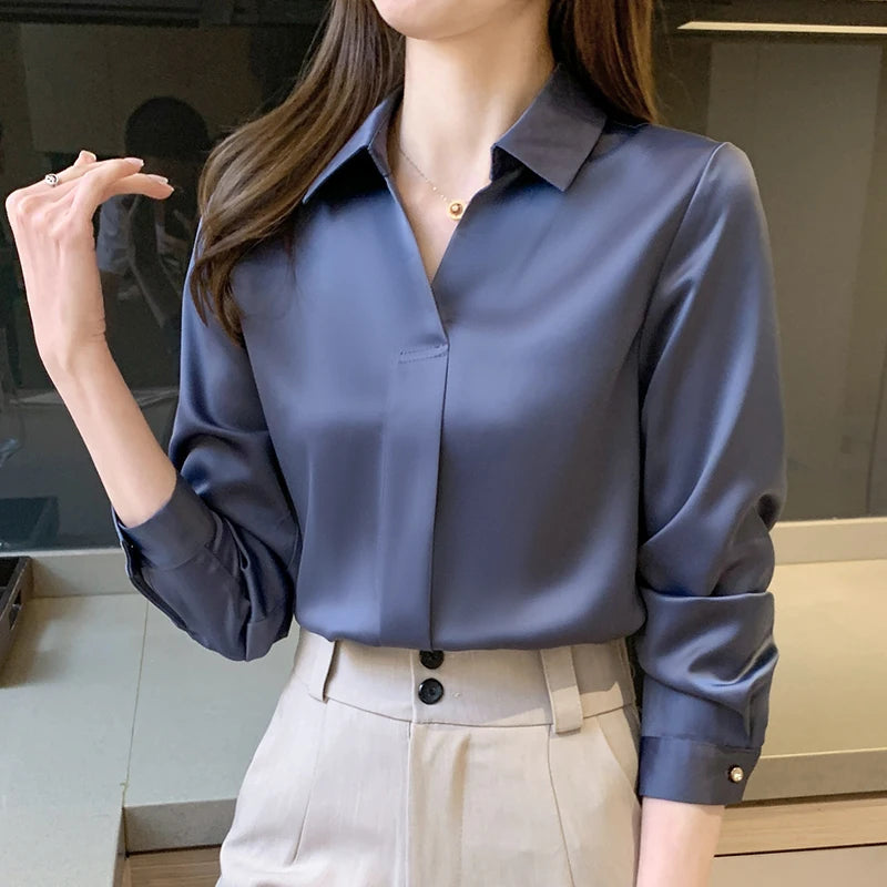 Long Sleeve Blouse Women Blusas Mujer De Moda 2024 Chiffon Blouse Shirt Turn Down Collar Office Blouse Women Tops Blusa E235