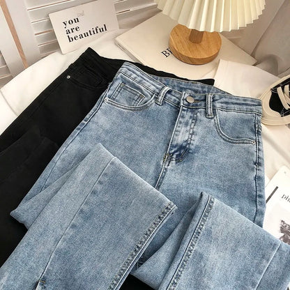 Women Jeans Spring Summer Korean Style High Waist Boot Cut Pants Fashion Female All-Match Split Flared Jeans