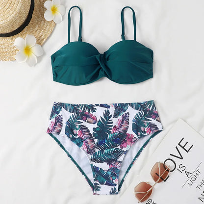 Sexy Solid Bikini New Patchwork Swimsuit Women Lace Scallop Edge Bandeau Bikini Set Swimwear Female Summer Bathing Suits