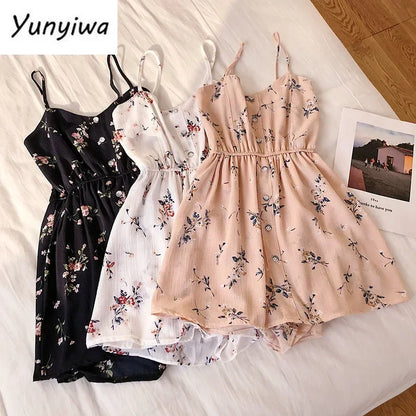 Sleeveless Floral Women Jumpsuits Summer Beach Wide Leg Overalls Fashion Korean Playsuits Bohemian Print Strap Rompers 150