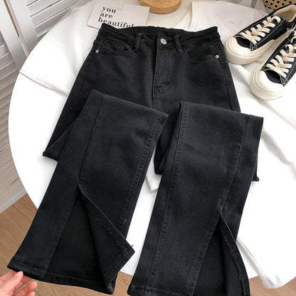 Women Jeans Spring Summer Korean Style High Waist Boot Cut Pants Fashion Female All-Match Split Flared Jeans