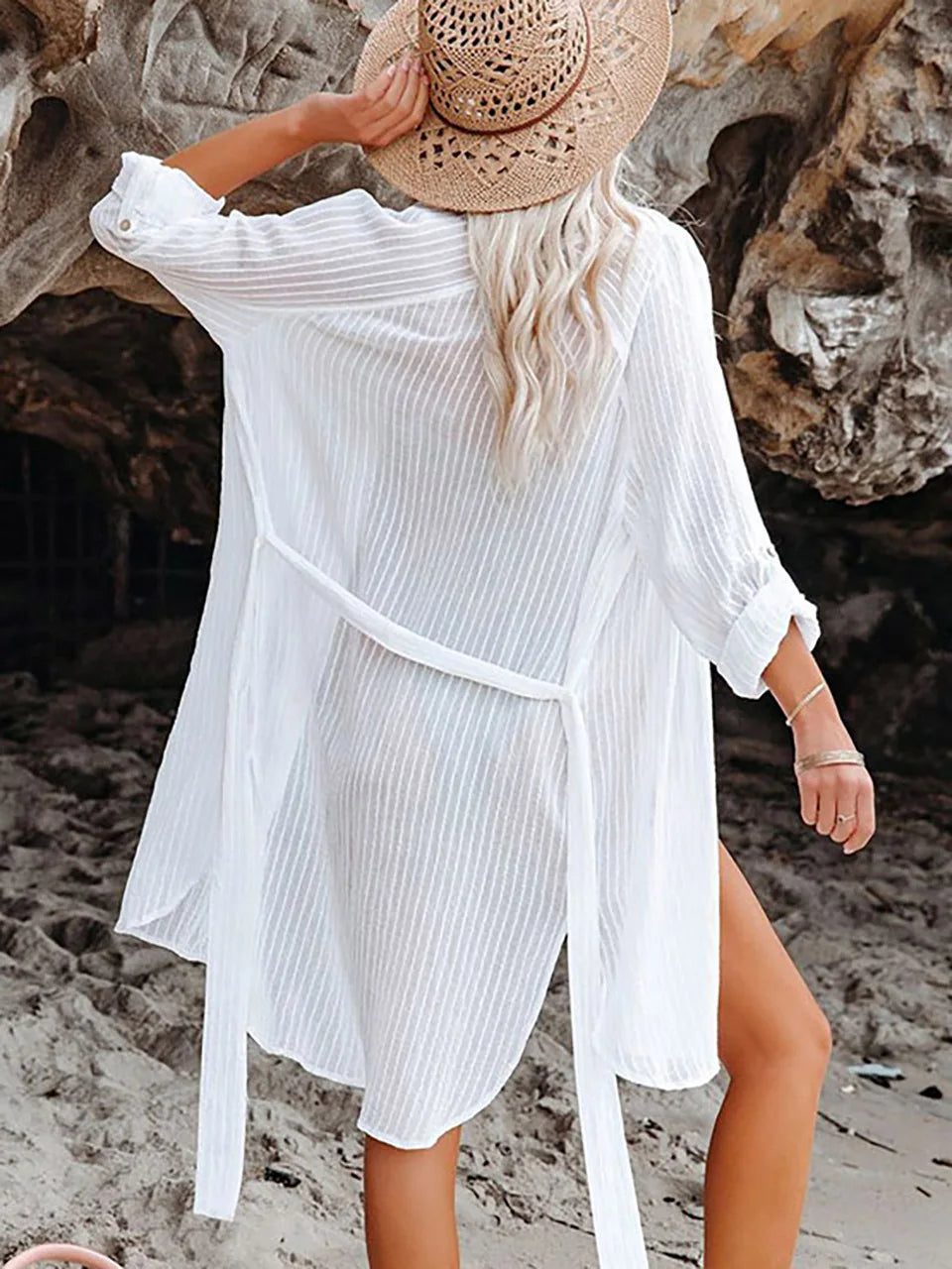 White Kimono Beach Shirt Swimwear Cover Up Pareo Femme Tunic Casual Blouse Summer Women Bathing Suit Cover-ups Beachwear