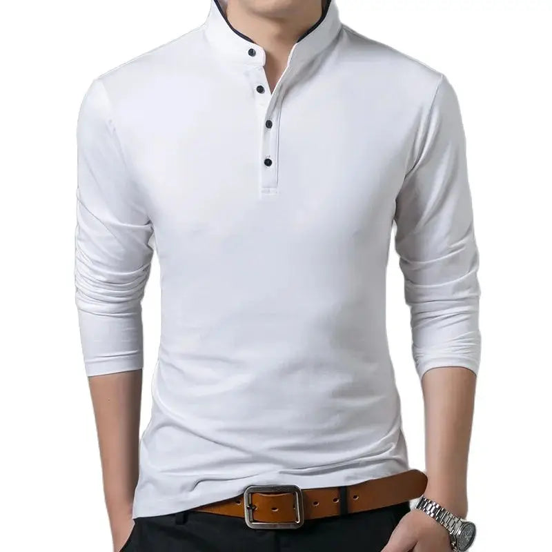 SHiONFA Men’s Pure Cotton Tshirts Mandarin Collar Long Sleeve Comfy Shirt Single-breasted Soft Upper Outer for Spring Autumn