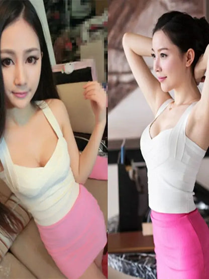 HQBORY White Sexy Lady Spaghetti Strap Elastic Knitted Bandage Long Top Criss Red Black Bodycon Tight Vest XL Yellow Camis