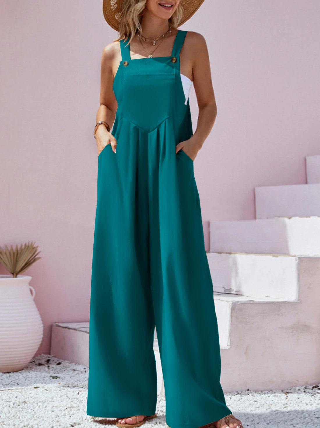 Spring/Summer New Ethnic Style Fashion Solid Color Wide Leg Jumpsuit Quick Sale Tongfa European and American Women&