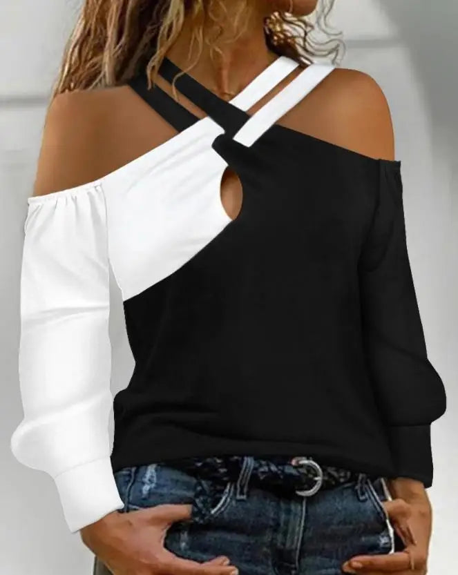 Crisscross Cold Shoulder Long Sleeve Top Casual Tee