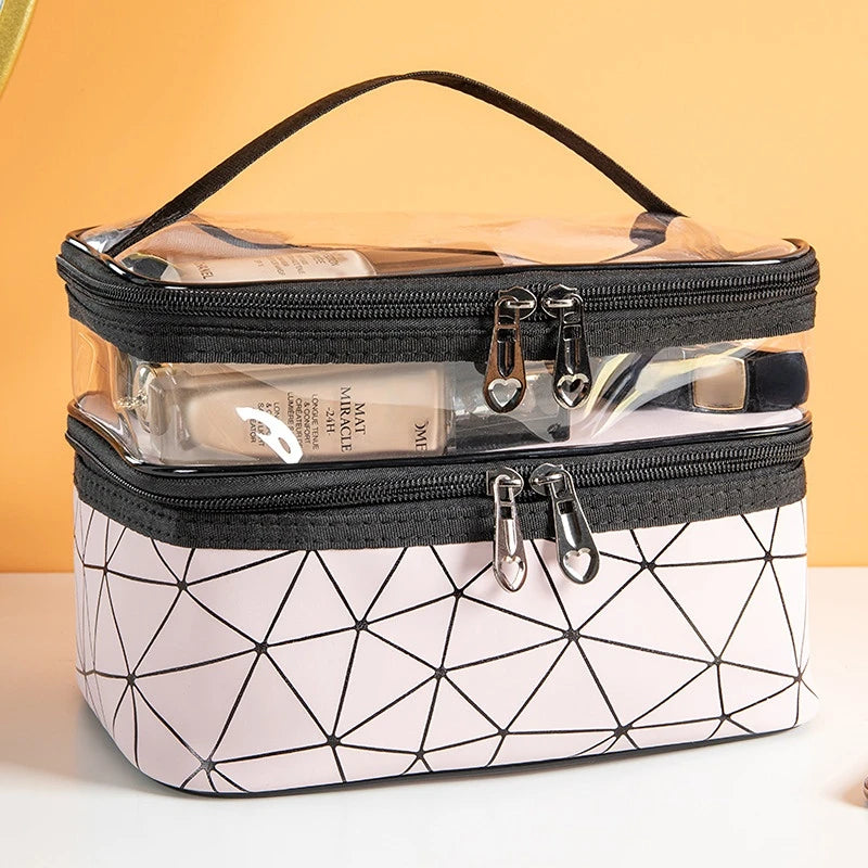 Multifunction Travel Clear Makeup Bag Fashion Diamond Cosmetic Bag Waterproof Females Storage Make Up Cases with Two Zippers