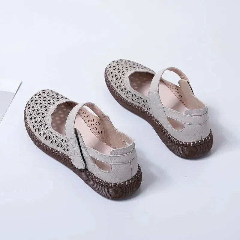 2023 Summer New Hollow Out Cool dance Women Fashion Breathable Casual Soft Sole Flat Heel Leather Single Shoes Drop Shipping