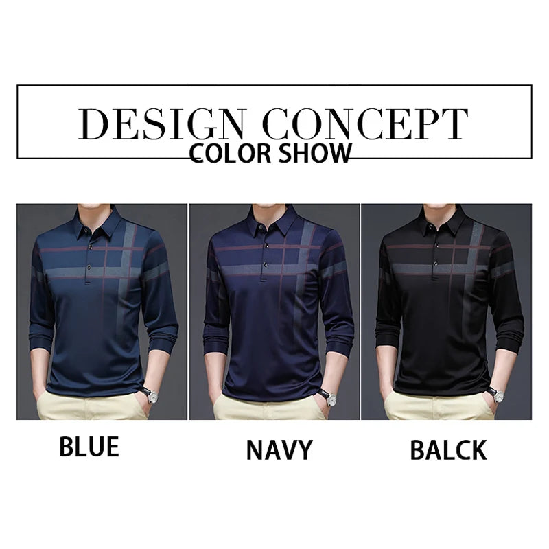 Casual T-shirt Men Long Sleeve Turn Down Collor Graphic T Shirts Men Soft Material Slim Fit Men Tops