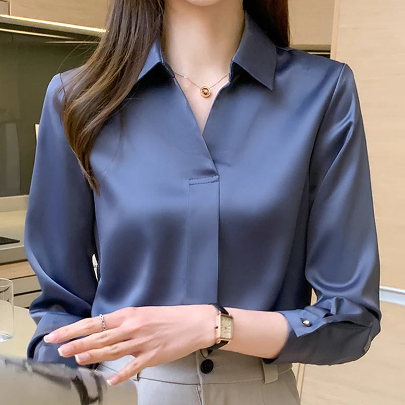 Long Sleeve Blouse Women Blusas Mujer De Moda 2024 Chiffon Blouse Shirt Turn Down Collar Office Blouse Women Tops Blusa E235