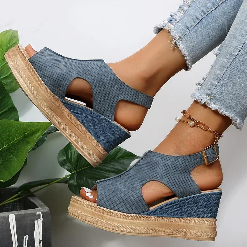 Summer Plus Size Wedge High Heels Sandals Women 2024 Peep Toe Platfrom Sandals Woman Buckle Strap Non Slip Beach Sandles Mujer