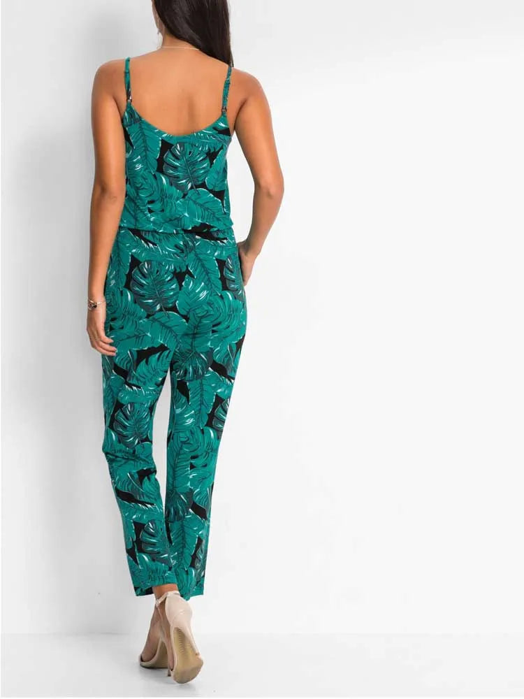 Women Jumpsuits Sexy Slip Sleeveless Pocket Floral Print Overalls Female Pocket Jumpsuits XXQQ-8896