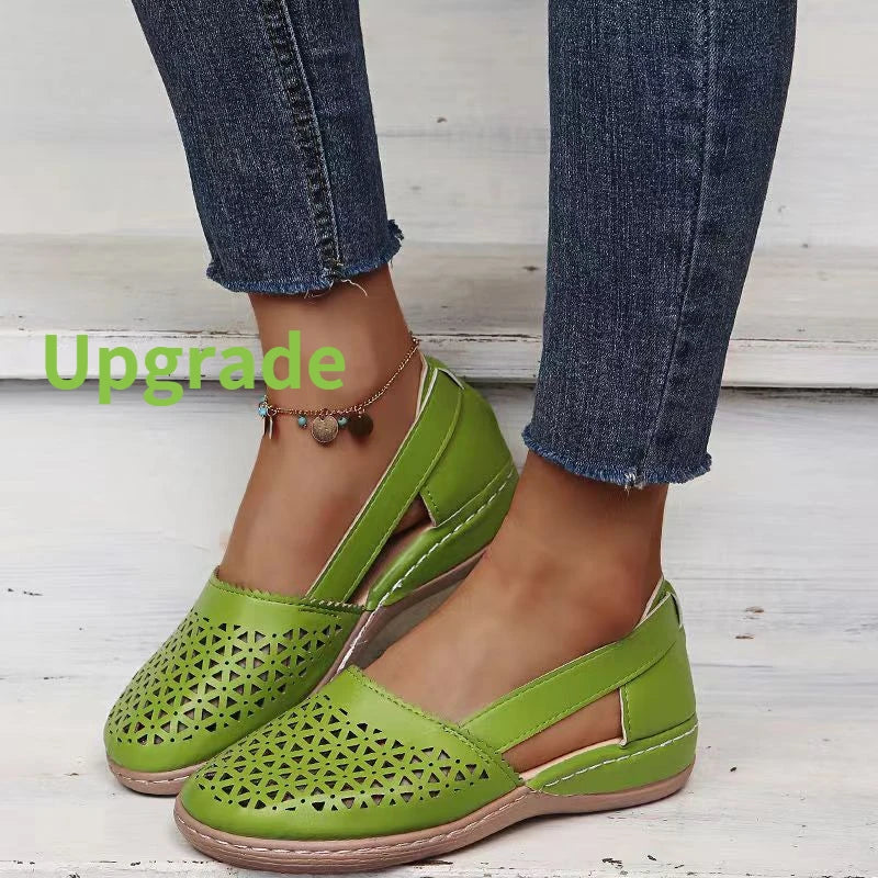 Summer soft sole mother sandals fish mouth middle-aged and elderly leather shoes flat middle-aged single shoes women&