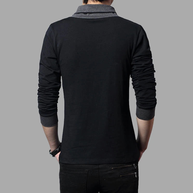 2024 Fashion Brand Trend Slim Fit Long Sleeve T Shirt Men Patchwork Collar Tee V-Neck Men T-Shirt Cotton T Shirts Plus Size 5XL