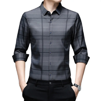 Spring Autumn Plaid Polo Shirt Men&