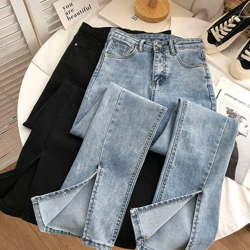 Women Jeans Spring Summer Korean Style High Waist Boot Cut Pants Fashion Female All-Match Split Flared Jeans