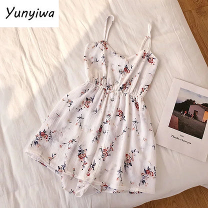 Sleeveless Floral Women Jumpsuits Summer Beach Wide Leg Overalls Fashion Korean Playsuits Bohemian Print Strap Rompers 150