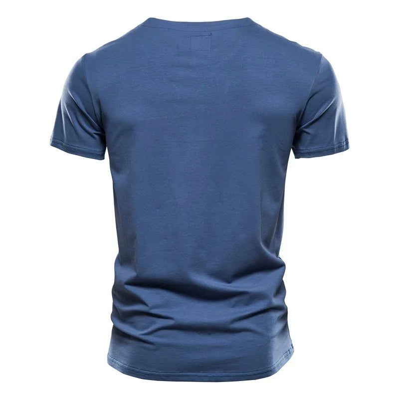 Quality Cotton T Shirt Men Solid Color Design V-neck T-shirt Casual Classic Men&