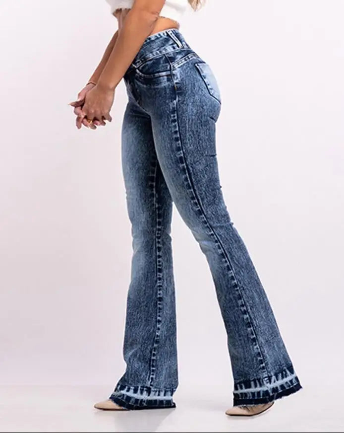 Pants for Women High Waist Casual Denim Zip Fly Button Washed Skinny Flared Leg Jeans Autumn New 2022 All-Match